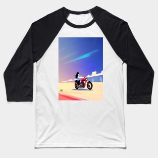 JAPANESE GIRL COOL RETRO MOTORCYCLE ON THE BEACH Baseball T-Shirt